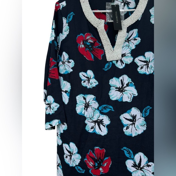 NWT Talbots 100% Linen Hibiscus Tunic Dress - Red White Blue - Size Medium - Picture 10 of 13